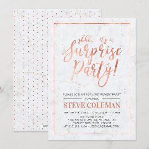Invitation Copper & Marble   Fête de retraite moderne et surp