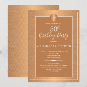 Invitation Copper Metallic Monogramme Fête des Cinquante Ans