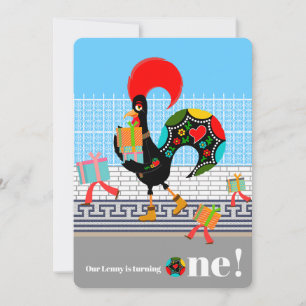 Invitation Coq portugais avec cadeaux Fête d'anniversaire 1 a