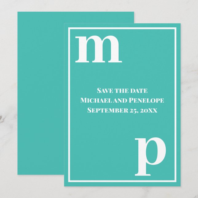 Invitation Coque inférieur tendance Monogramme Turquoise Enre (Devant / Derrière)