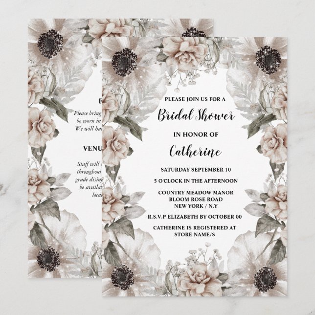 Invitation Coquelicot blanc ivoire fleur rose élégant cadre f (Devant / Derrière)