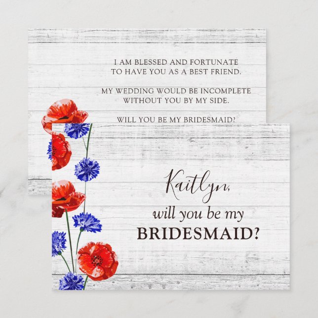 Invitation Coquelicot Bleuet Rustique Proposition de Mariage  (Devant / Derrière)