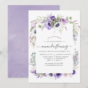 Invitation Coquelicot Violet Poussiéreux Floral Baptême