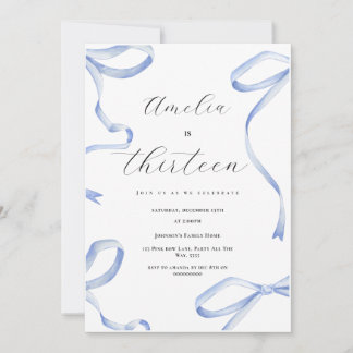 Invitation Coquette 13ème Fille Bleue Bow Élégant Ruban