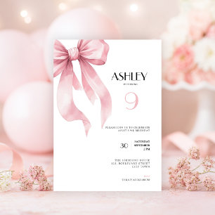 Invitation Coquette à l'Arc Rose pour Filles 9e Anniversaire