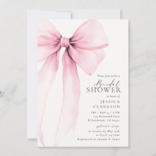 Invitation Coquette Aquarelle Big Rose Bow Fête des mariées