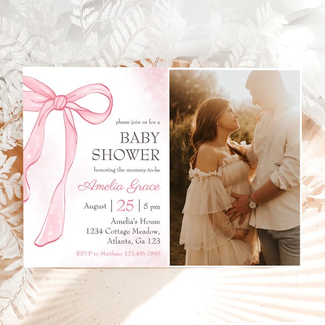 Invitation Coquette Aquarelle rose mignon Baby shower Bow (Créateur téléchargé)