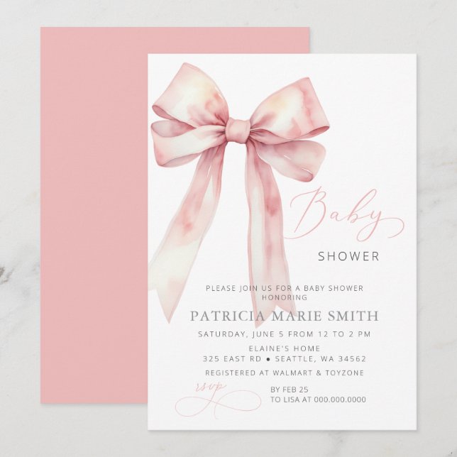 Invitation Coquette Baby shower de fille de la cou rose (Devant / Derrière)