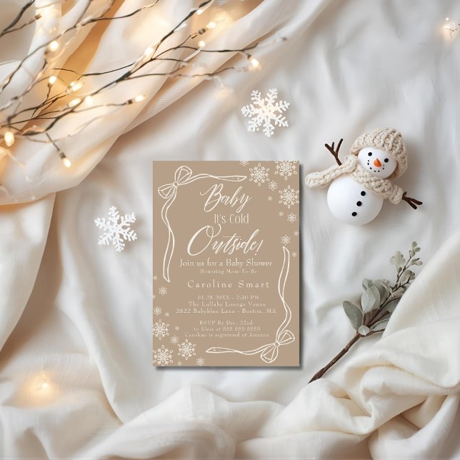 Invitation Coquette Bébé son froid dehors baby shower taupe (Coquette Baby its Cold outside taupe baby shower Invitation)