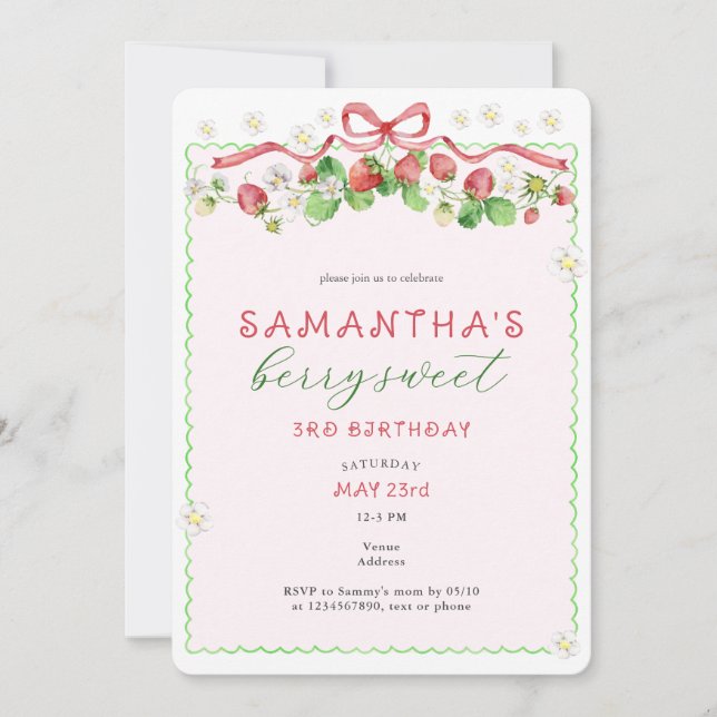 Invitation Coquette Berry Sweet N'importe quel âge Anniversai (Devant)