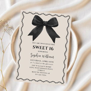 Invitation Coquette Black Bow Sweet 16 Anniversaire Invitatio