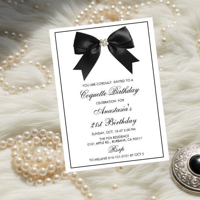 Invitation Coquette Black Ribbon,Coquette Party Birthday  (Créateur téléchargé)