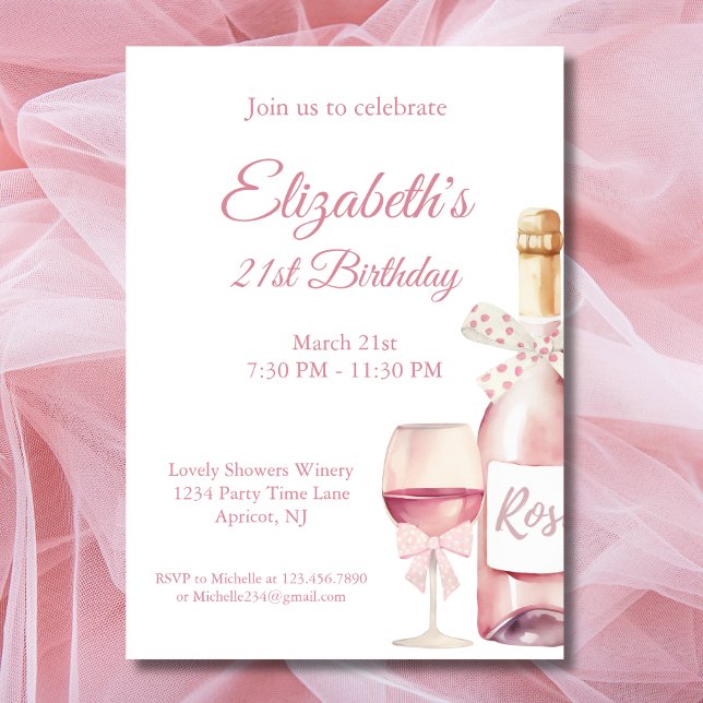Invitation Coquette Blanc rose pâle et vin 21e anniversaire (Créateur téléchargé)