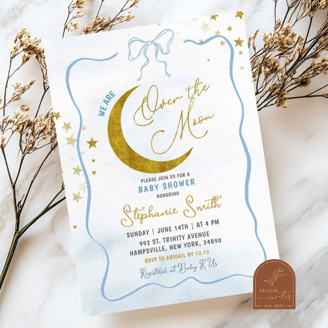 Invitation Coquette Bleue Tirée À La Main Sur Le Baby shower  (Créateur téléchargé)