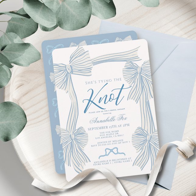 Invitation Coquette Blue Bow Tying Fête des mariées de noeud (Créateur téléchargé)