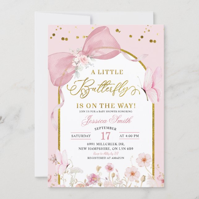 Invitation Coquette Blush Pink Butterfly Baby Shower (Devant)