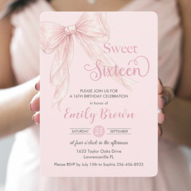 Invitation Coquette Blush Pink Ribbon Bow Sweet 16 Birthday (Créateur téléchargé)