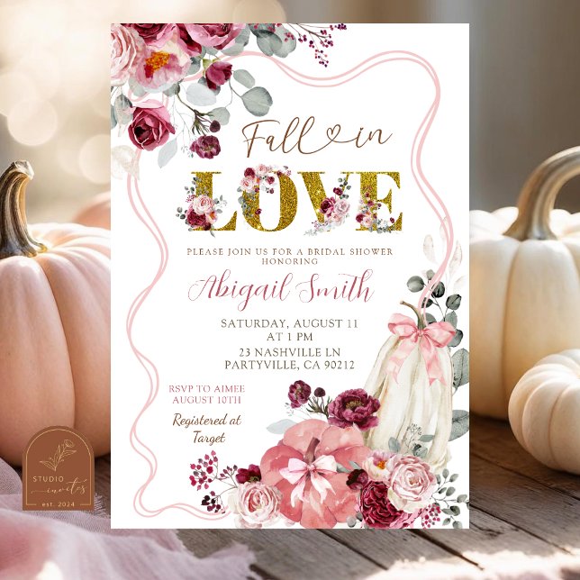 Invitation Coquette Bow Blush et Fête des mariées Bourgogne (Créateur téléchargé)