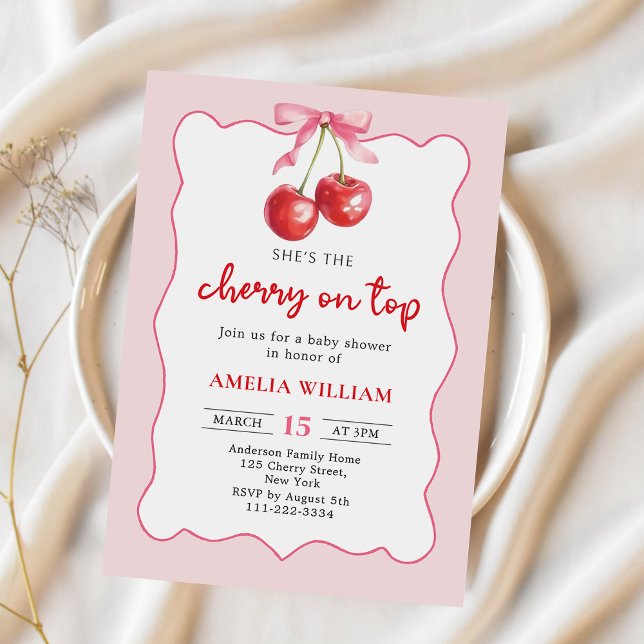 Invitation Coquette Bow Cherry sur le Baby shower supérieur I (Créateur téléchargé)