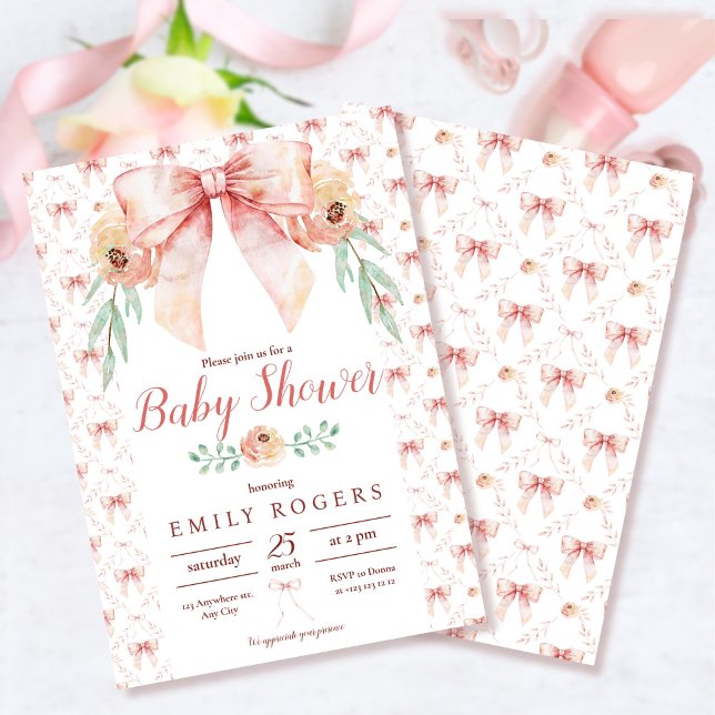 Invitation Coquette Bow et Baby shower Floral (Créateur téléchargé)