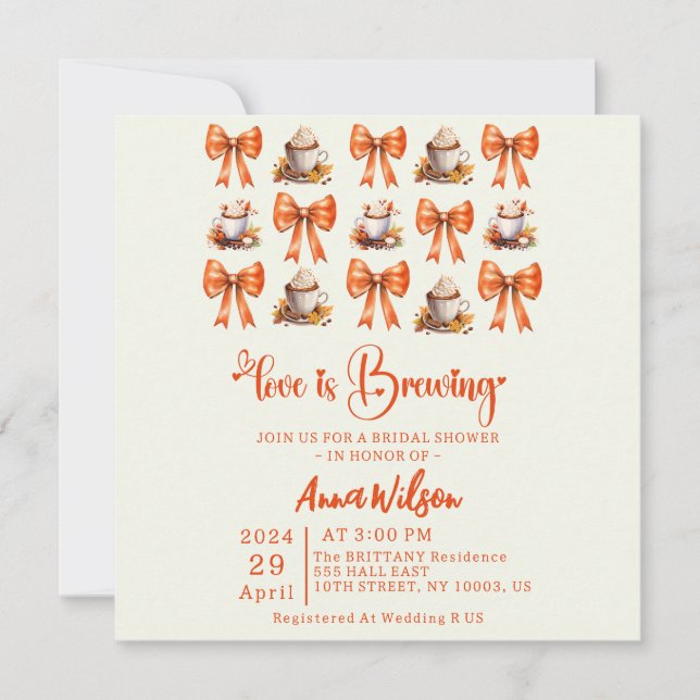 Invitation Coquette bow fall L'amour brasse du café Orange (Devant)