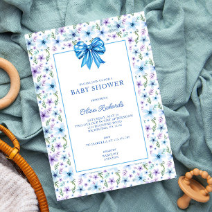 Invitation Coquette Bow Fleur sauvage Boy Baby shower Floral