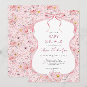 Invitation Coquette Bow floral Baby shower fille ruban rose