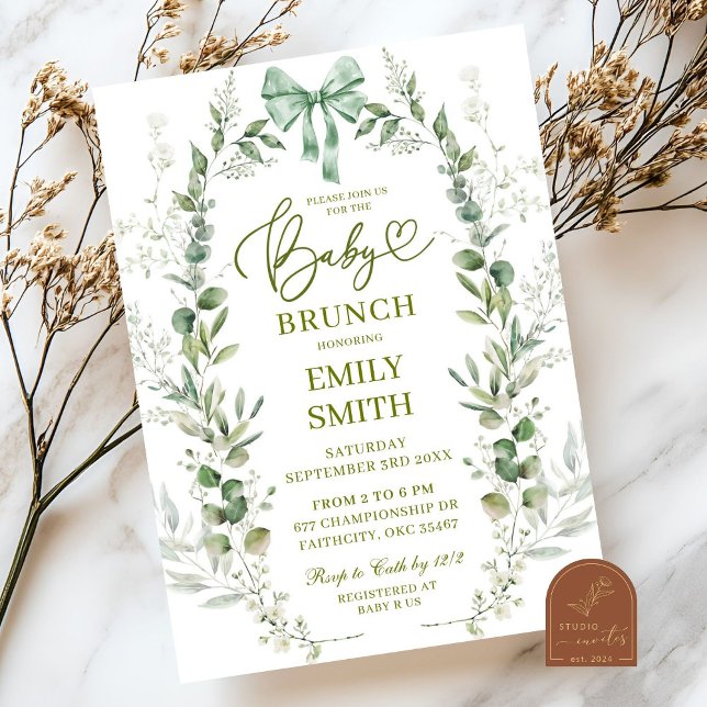 Invitation Coquette Bow Green Baby Brunch (Créateur téléchargé)
