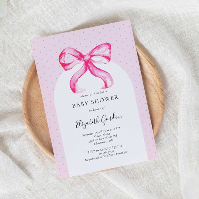 Invitation Coquette Bow rose Baby shower Élégant (Créateur téléchargé)