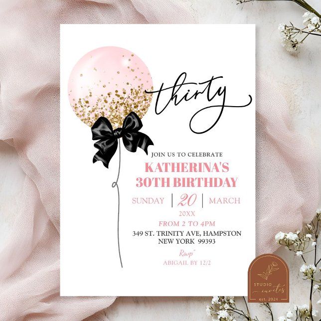 Invitation Coquette Bow rose Balloon Adulte Anniversaire (Créateur téléchargé)