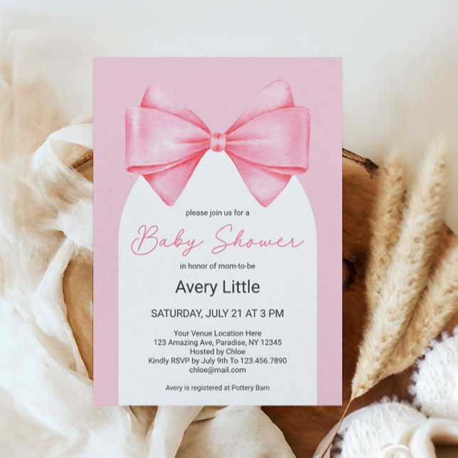 Invitation Coquette Bow rose moderne Baby shower fille (Créateur téléchargé)