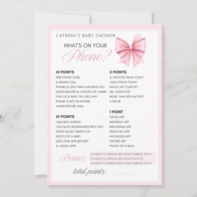 Invitation Coquette Bow rose - Nom modifiable, 5x7 (Devant)