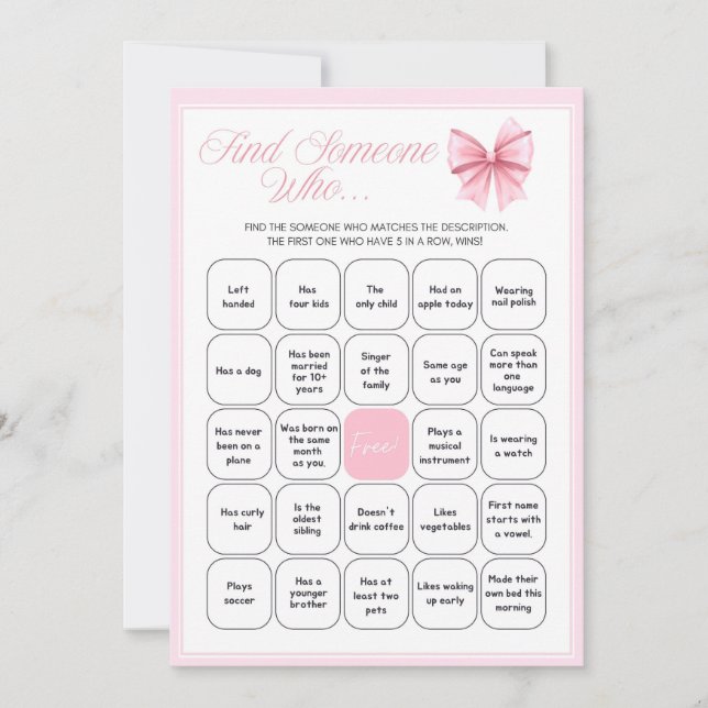 Invitation Coquette Bow rose - Nom modifiable, 5x7 (Devant)