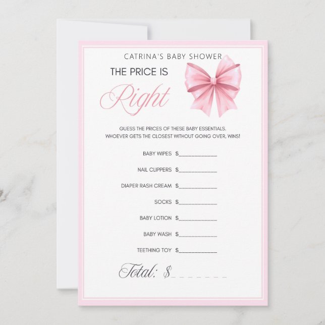 Invitation Coquette Bow rose - Nom modifiable, 5x7 (Devant)