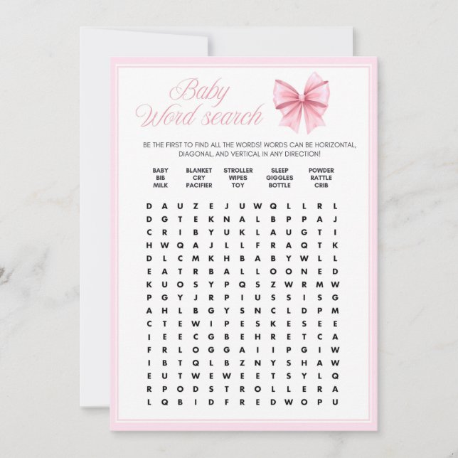 Invitation Coquette Bow rose - Nom modifiable, 5x7 (Devant)