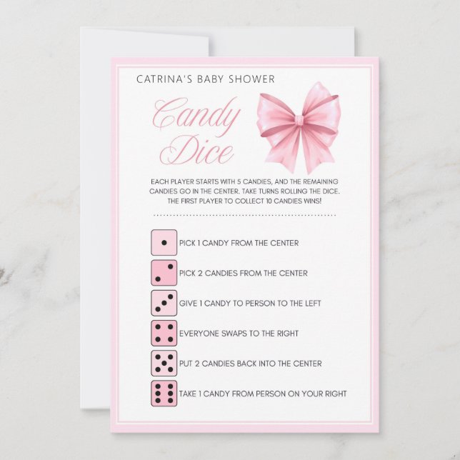 Invitation Coquette Bow rose - Nom modifiable, 5x7 (Devant)