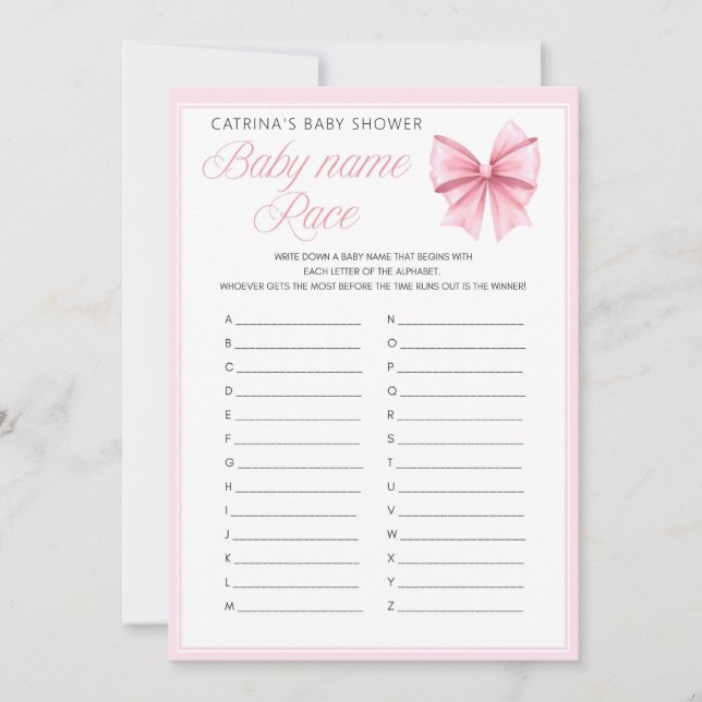 Invitation Coquette Bow rose - Nom modifiable, 5x7 (Devant)