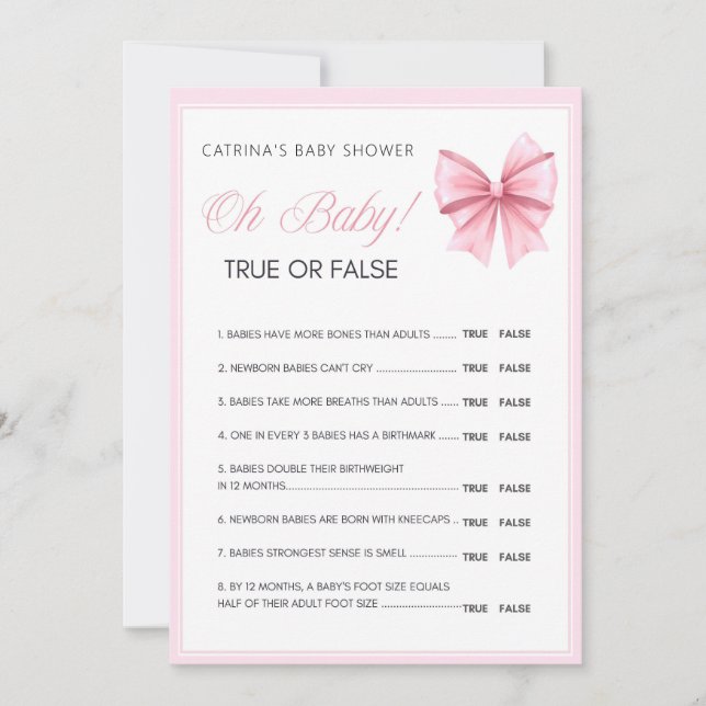 Invitation Coquette Bow rose - Nom modifiable, 5x7 (Devant)