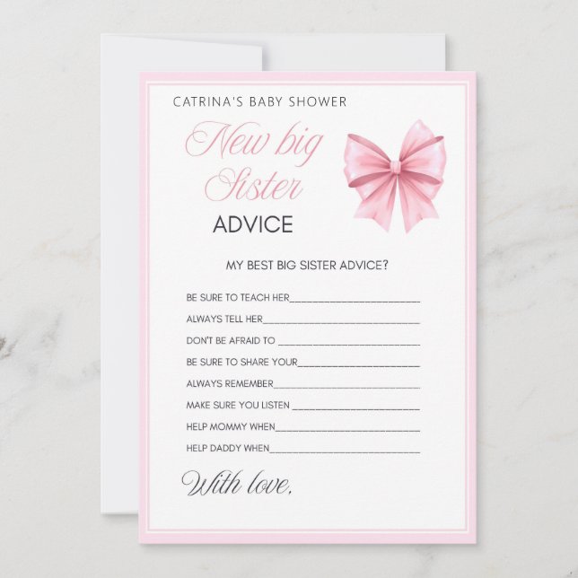 Invitation Coquette Bow rose - Nom modifiable, 5x7 (Devant)