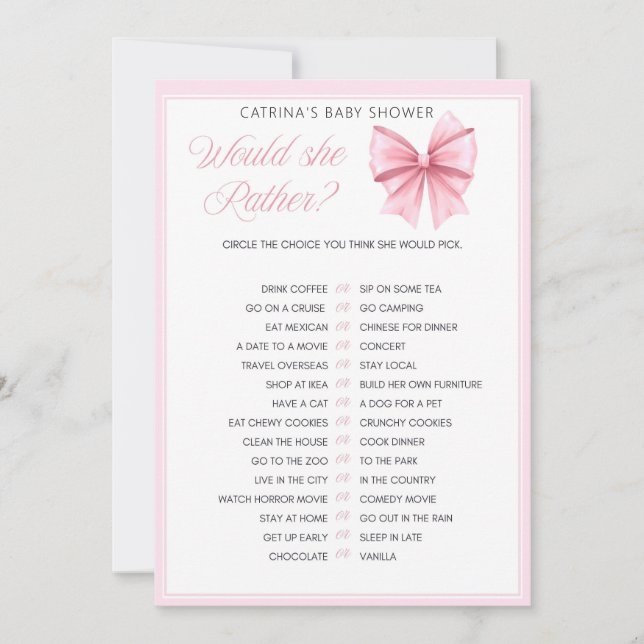 Invitation Coquette Bow rose - Nom modifiable, 5x7 (Devant)