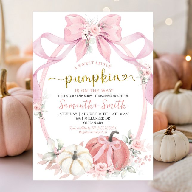 Invitation Coquette Bow rose pâle Citrouille Baby shower fill (Créateur téléchargé)