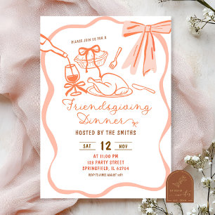 Invitation Coquette Bow Wavy Main Draendsgiving Friendsgiving