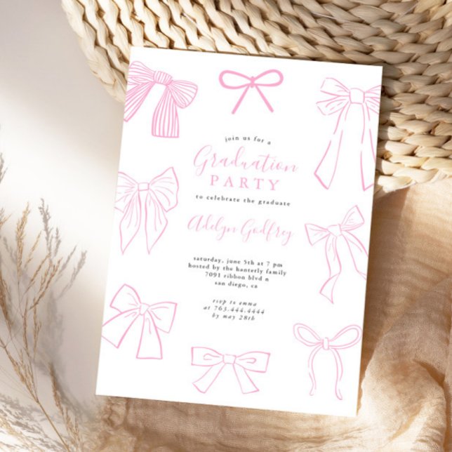 Invitation Coquette Bows Light Rose Graduation Party (Créateur téléchargé)