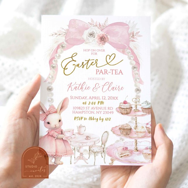 Invitation Coquette cabot rose perle Thé de Pâques Par (Créateur téléchargé)