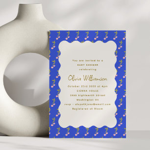 Invitation Coquette Cerises Bleu Clair Cerise Baby shower