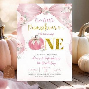 Invitation Coquette Citrouille Arc-en-ciel Rose 1er anniversa