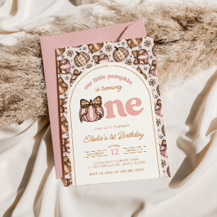 Invitation Coquette Citrouille En vichy Automne Floral 1er an