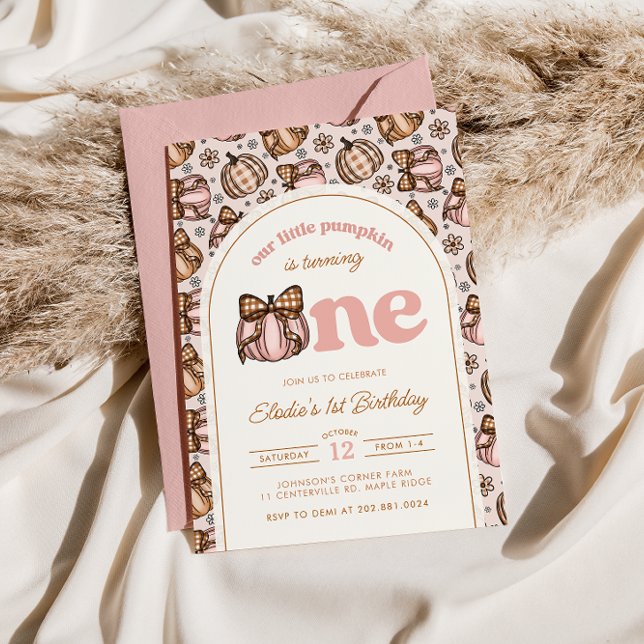 Invitation Coquette Citrouille En vichy Automne Floral 1er an (Créateur téléchargé)