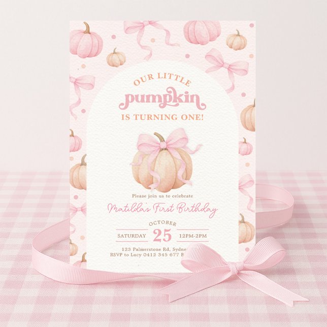Invitation Coquette Citrouille Pastel Pink Bow Girl Anniversa (Créateur téléchargé)
