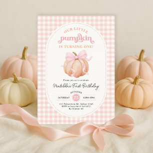 Invitation Coquette Citrouille Pink Bow Girl 1er anniversaire